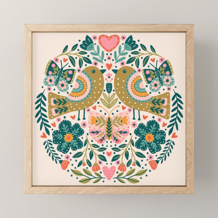 Folksy Birds love  Mini Art Print Gallery Image 1