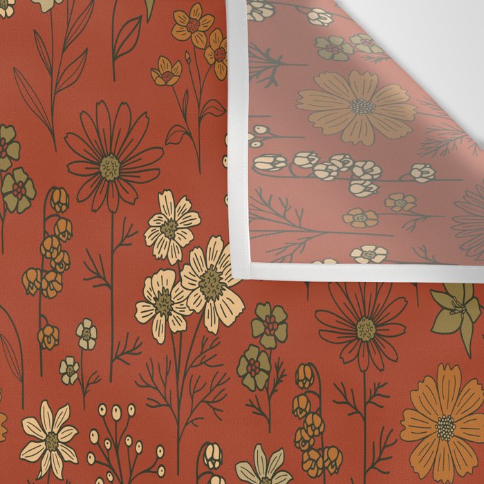 Burnt Orange & Olive Green Floral Wall Tapestry Gallery Image 3