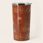 Burnt Orange & Olive Green Floral Travel Mug Gallery Image 1