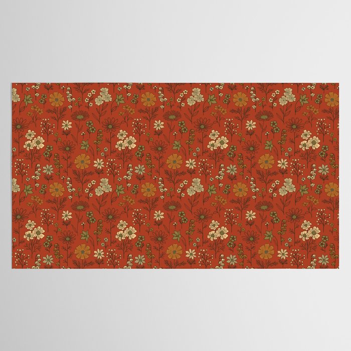Burnt Orange & Olive Green Floral Tablecloth Gallery Image 2
