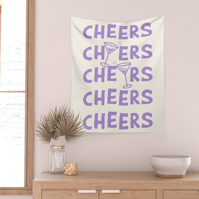 Cheers. Cocktails and Drinks in Lavender Purple And White Wall Tapestry Gallery Image 2