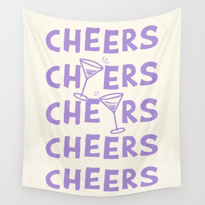 Cheers. Cocktails and Drinks in Lavender Purple And White Wall Tapestry Gallery Image 4