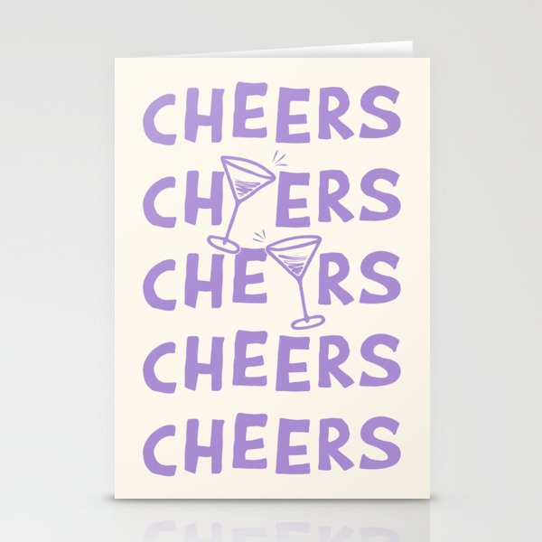 Cheers. Cocktails and Drinks in Lavender Purple And White Stationery Card Gallery Image 1
