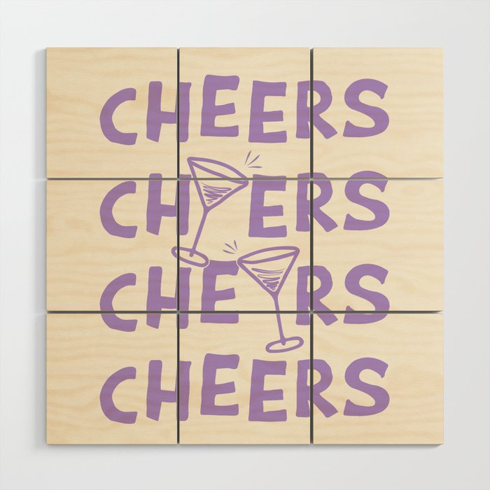 Cheers. Cocktails and Drinks in Lavender Purple And White Wood Wall Art Gallery Image 1