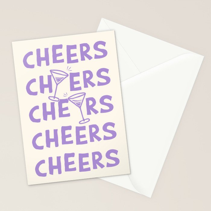 Cheers. Cocktails and Drinks in Lavender Purple And White Stationery Card Gallery Image 2