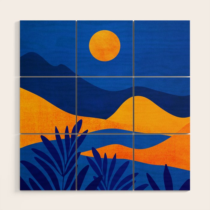 Moonrise Mountains / Blue and Orange Wood Wall Art Gallery Image 1