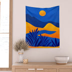 Moonrise Mountains / Blue and Orange Wall Tapestry Gallery Image 2