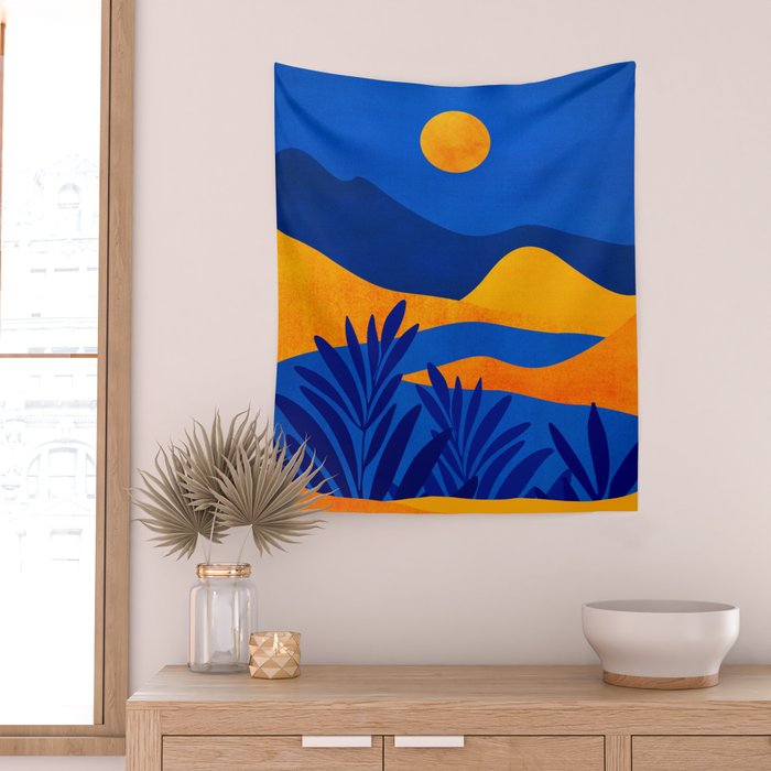 Moonrise Mountains / Blue and Orange Wall Tapestry Gallery Image 2