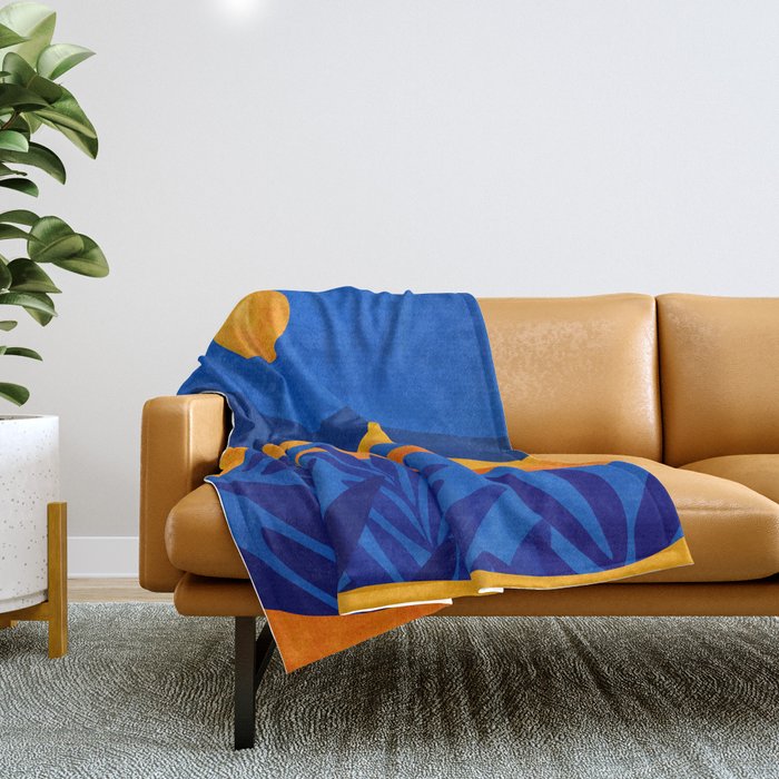 Moonrise Mountains / Blue and Orange Throw Blanket Gallery Image 1