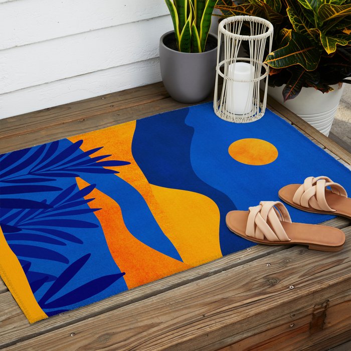 Moonrise Mountains / Blue and Orange Outdoor Rug Gallery Image 2