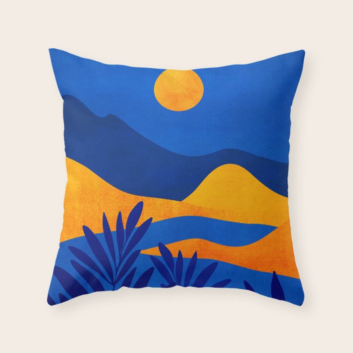 Moonrise Mountains / Blue and Orange Throw Pillow Gallery Image 1