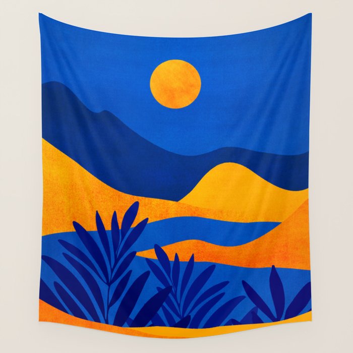 Moonrise Mountains / Blue and Orange Wall Tapestry Gallery Image 4