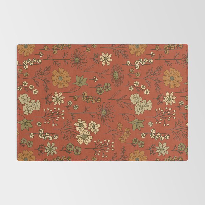 Burnt Orange & Olive Green Floral Rug Gallery Image 2