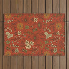 Burnt Orange & Olive Green Floral Outdoor Rug Gallery Image 1