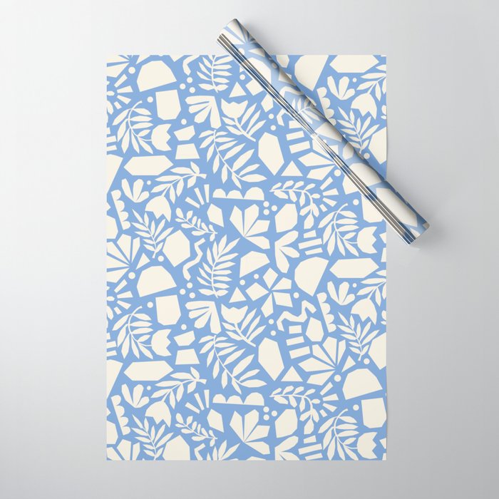 Blue Abstract Florals and Leaves Wrapping Paper Gallery Image 1