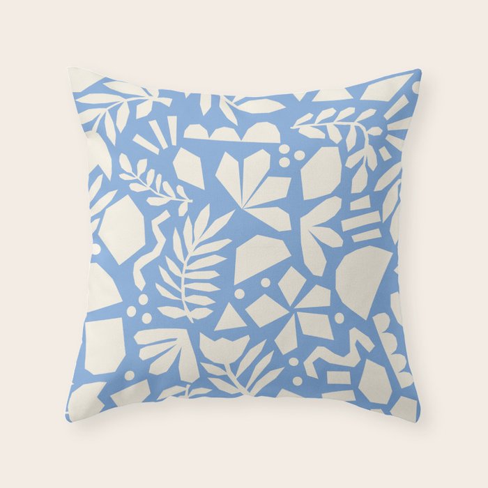 Blue Abstract Florals and Leaves Throw Pillow Gallery Image 1