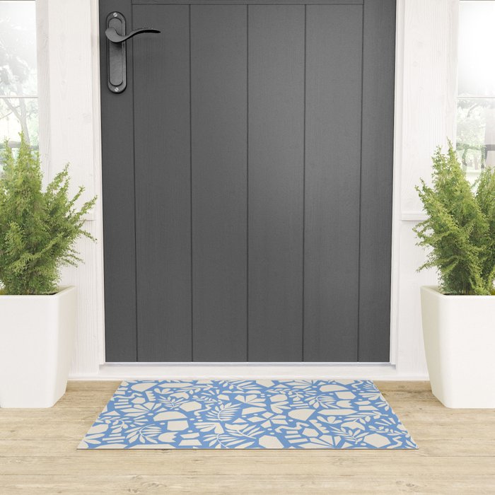 Blue Abstract Florals and Leaves Welcome Mat Gallery Image 3