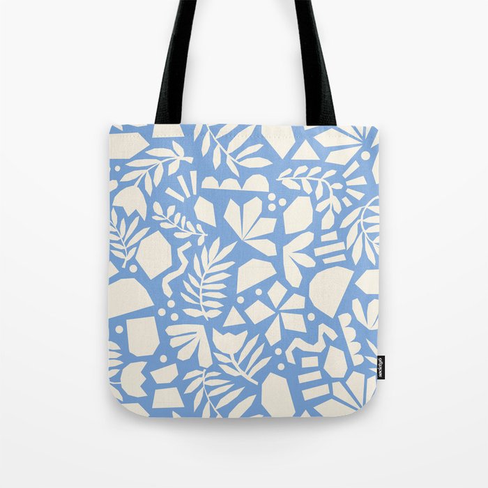 Blue Abstract Florals and Leaves Tote Bag Gallery Image 1