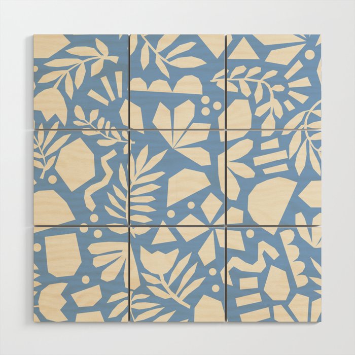 Blue Abstract Florals and Leaves Wood Wall Art Gallery Image 1