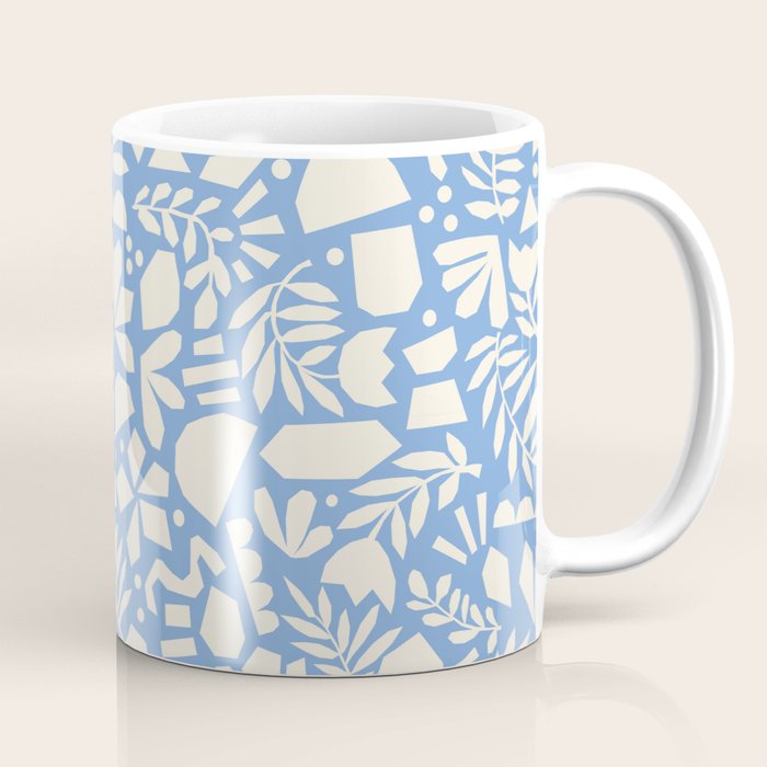 Blue Abstract Florals and Leaves Coffee Mug Gallery Image 1