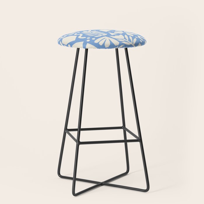 Blue Abstract Florals and Leaves Stool Gallery Image 1