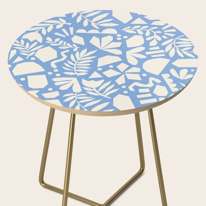 Blue Abstract Florals and Leaves Side Table Gallery Image 2