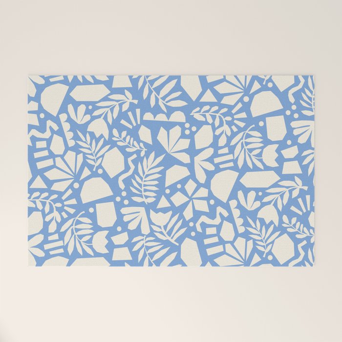 Blue Abstract Florals and Leaves Welcome Mat Gallery Image 1