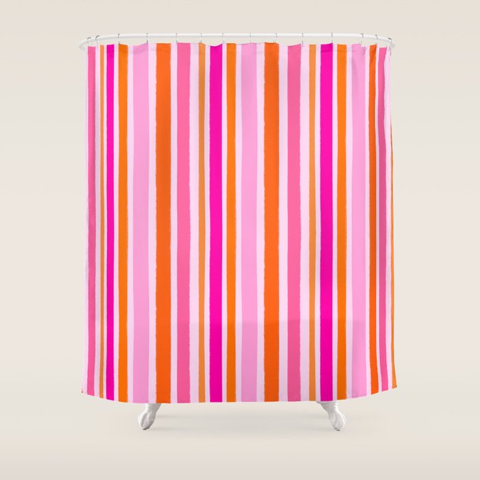 Pink and Orange Stripes Freehand Shower Curtain Gallery Image 1