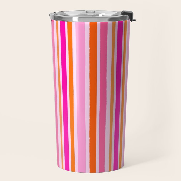 Pink and Orange Stripes Freehand Travel Mug Gallery Image 2