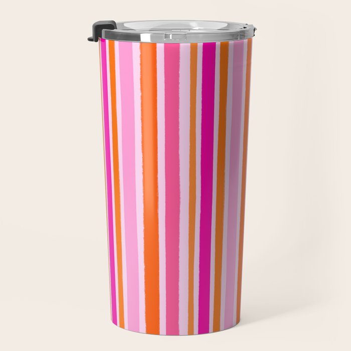 Pink and Orange Stripes Freehand Travel Mug Gallery Image 3