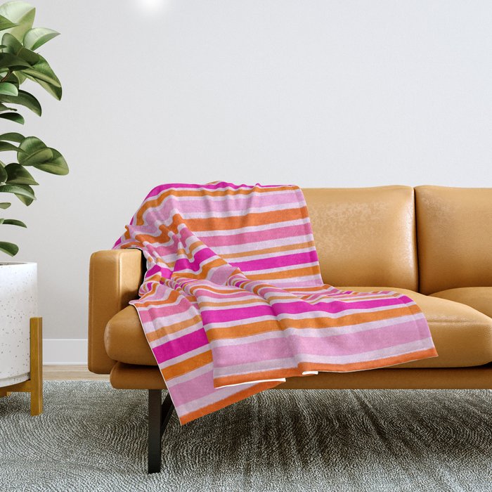 Pink and Orange Stripes Freehand Throw Blanket Gallery Image 1