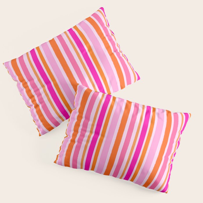 Pink and Orange Stripes Freehand Pillow Sham Gallery Image 3