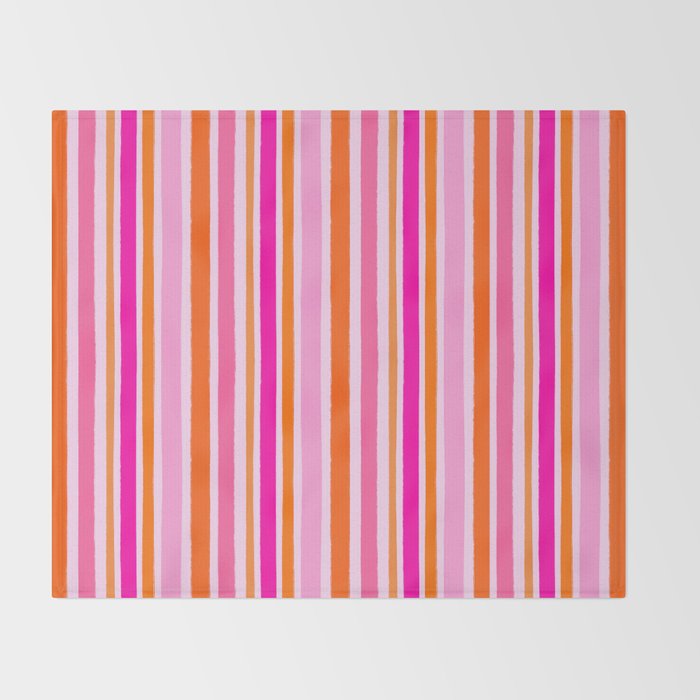 Pink and Orange Stripes Freehand Throw Blanket Gallery Image 2