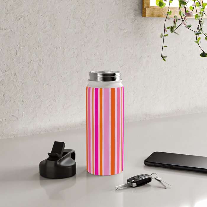 Pink and Orange Stripes Freehand Water Bottle Gallery Image 4