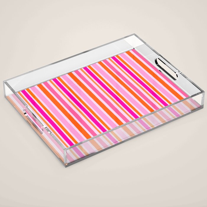 Pink and Orange Stripes Freehand Acrylic Tray Gallery Image 1