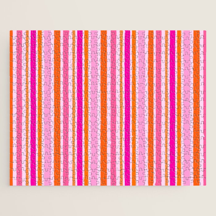 Pink and Orange Stripes Freehand Jigsaw Puzzle Gallery Image 1