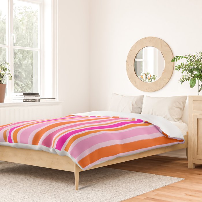 Pink and Orange Stripes Freehand Duvet Cover Gallery Image 2