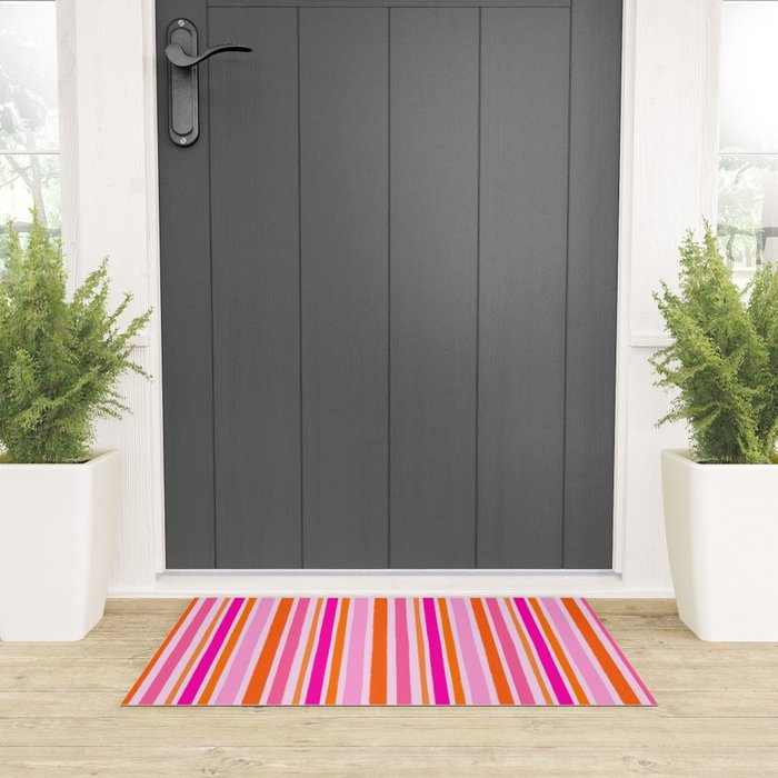 Pink and Orange Stripes Freehand Welcome Mat Gallery Image 3