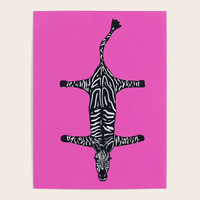 Modern abstract minimalistic zebras illustration in fuchsia pink background  Poster Gallery Image 4