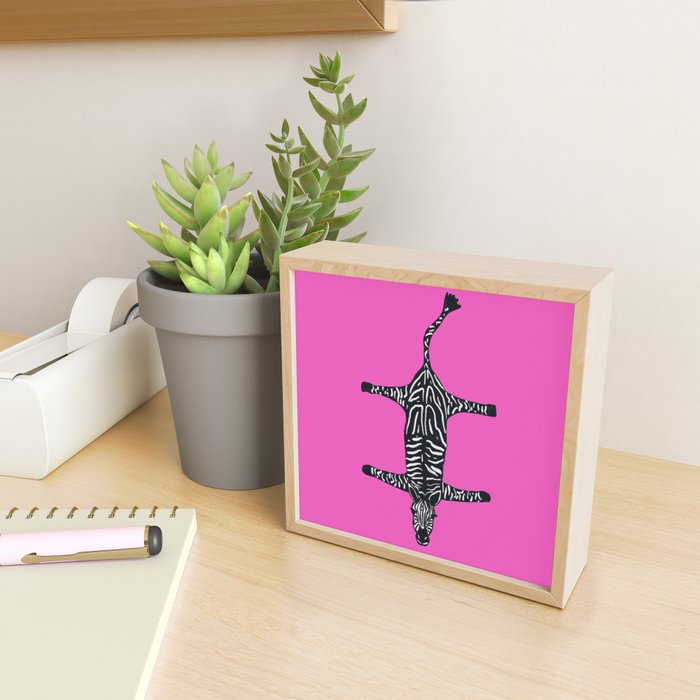 Modern abstract minimalistic zebras illustration in fuchsia pink background  Mini Art Print Gallery Image 2