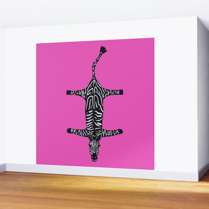 Modern abstract minimalistic zebras illustration in fuchsia pink background  Wall Mural Gallery Image 2