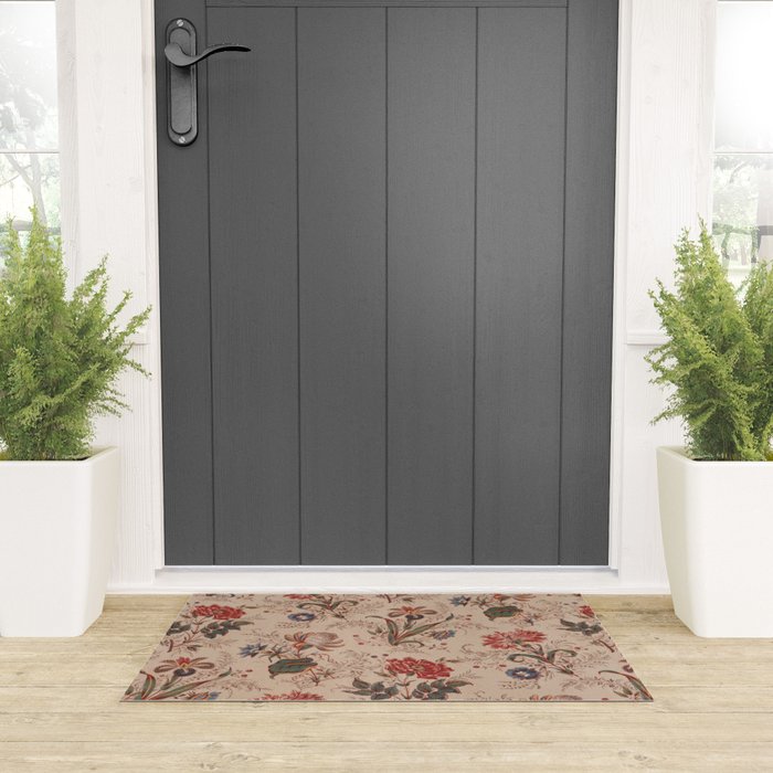 Antique Chinese Floral Pattern Welcome Mat Gallery Image 3
