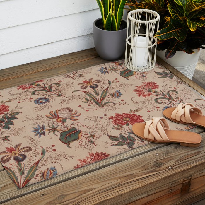Antique Chinese Floral Pattern Outdoor Rug Gallery Image 2