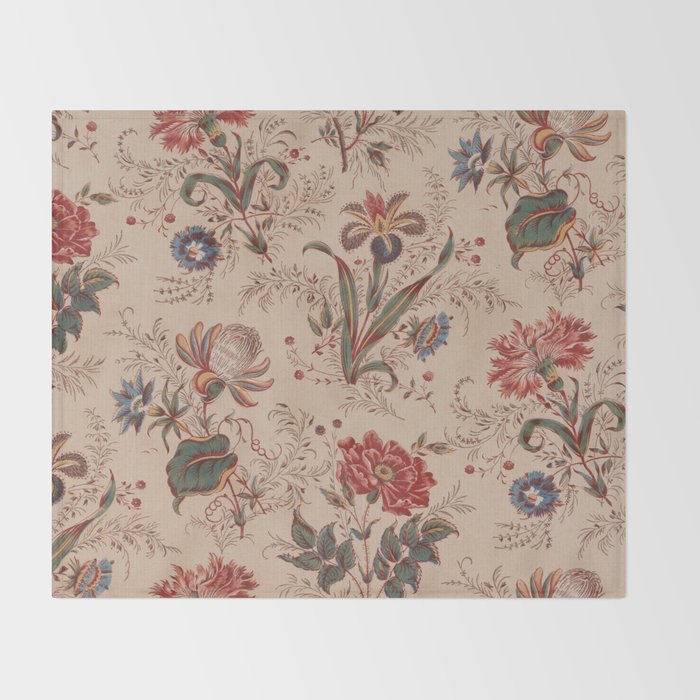 Antique Chinese Floral Pattern Throw Blanket Gallery Image 2