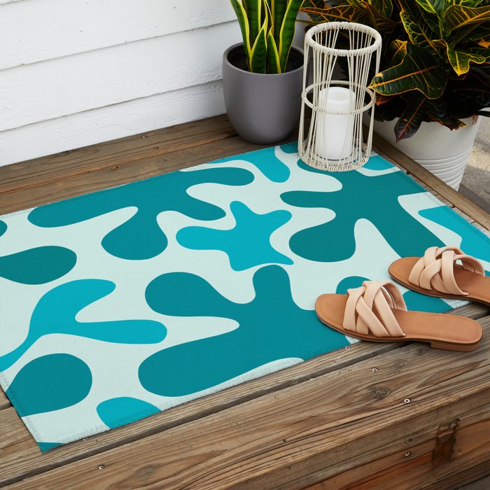 Sea Star Maximalist Pattern in Aqua and Teal Blue Outdoor Rug Gallery Image 2
