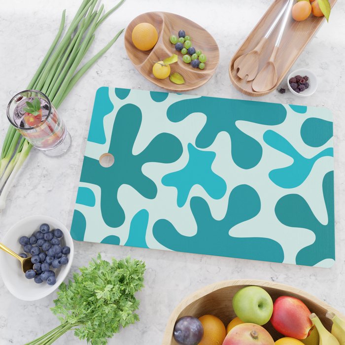 Sea Star Maximalist Pattern in Aqua and Teal Blue Cutting Board Gallery Image 2