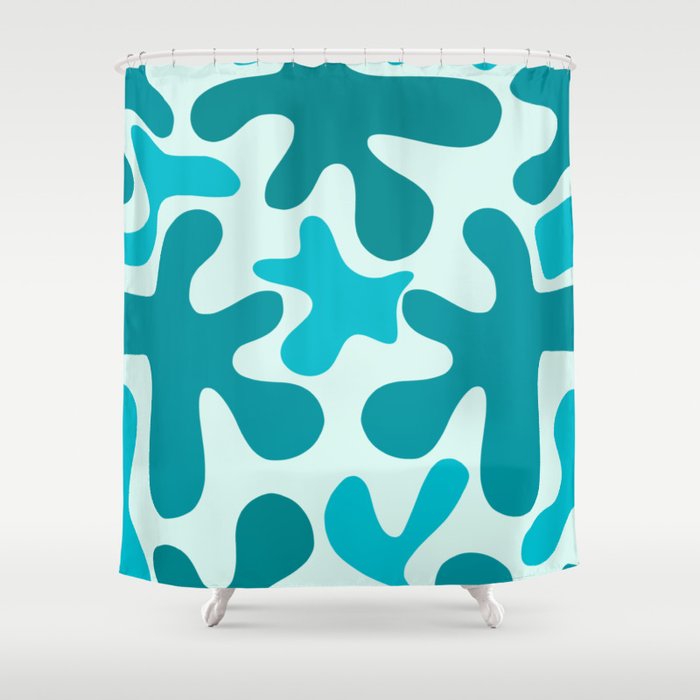 Sea Star Maximalist Pattern in Aqua and Teal Blue Shower Curtain Gallery Image 1