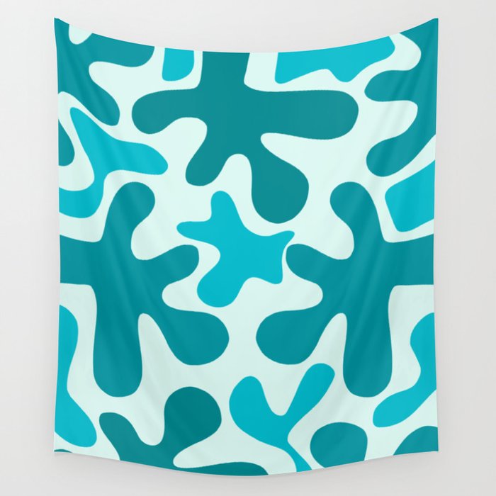Sea Star Maximalist Pattern in Aqua and Teal Blue Wall Tapestry Gallery Image 4