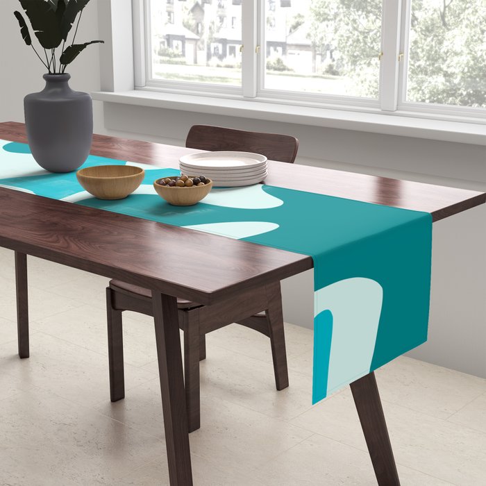 Sea Star Maximalist Pattern in Aqua and Teal Blue Table Runner Gallery Image 2