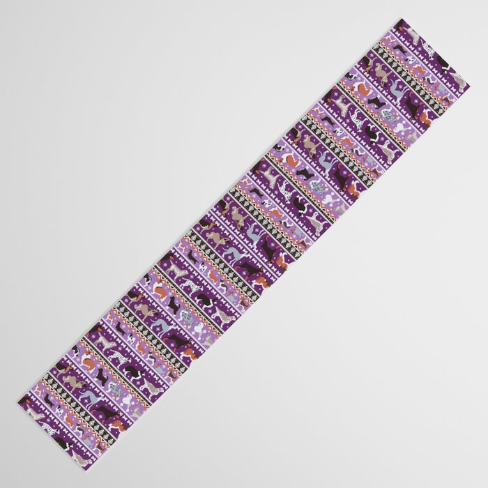 Fluffy and bright fair isle knitting doggie friends // seance purple and east side violet background brown orange white and grey dog breeds  Table Runner Gallery Image 3